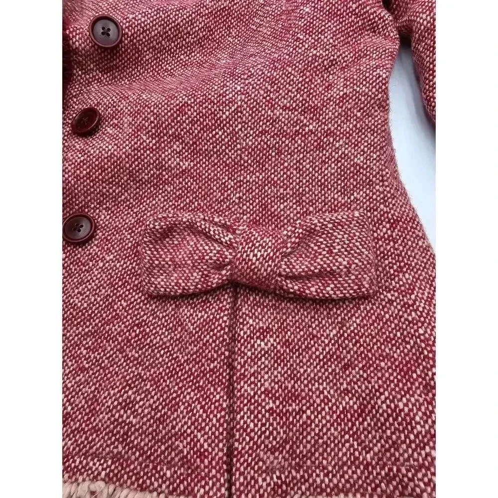 Elevenses Women's 4 Red Wool Holiday Bow Jacket/Blazer Anthropologie - Picture 8 of 8